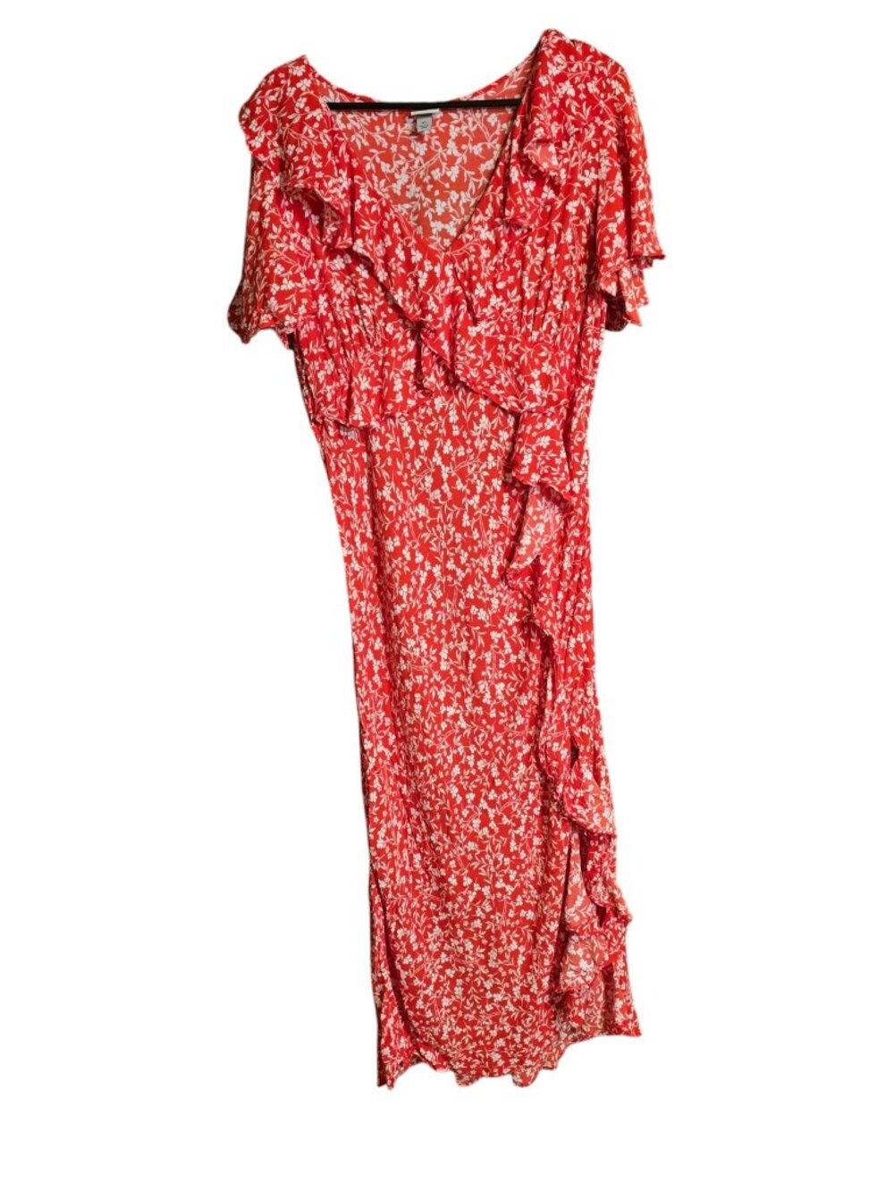 A New Day Women’s Red Floral Maxi Ruffle Dress with Flounce Sleeves XL